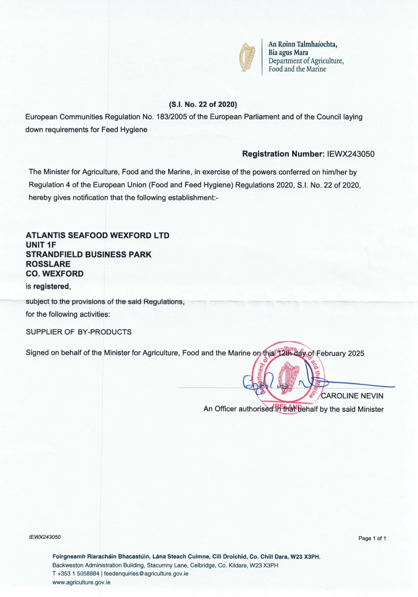 Department of Agriculture Licence