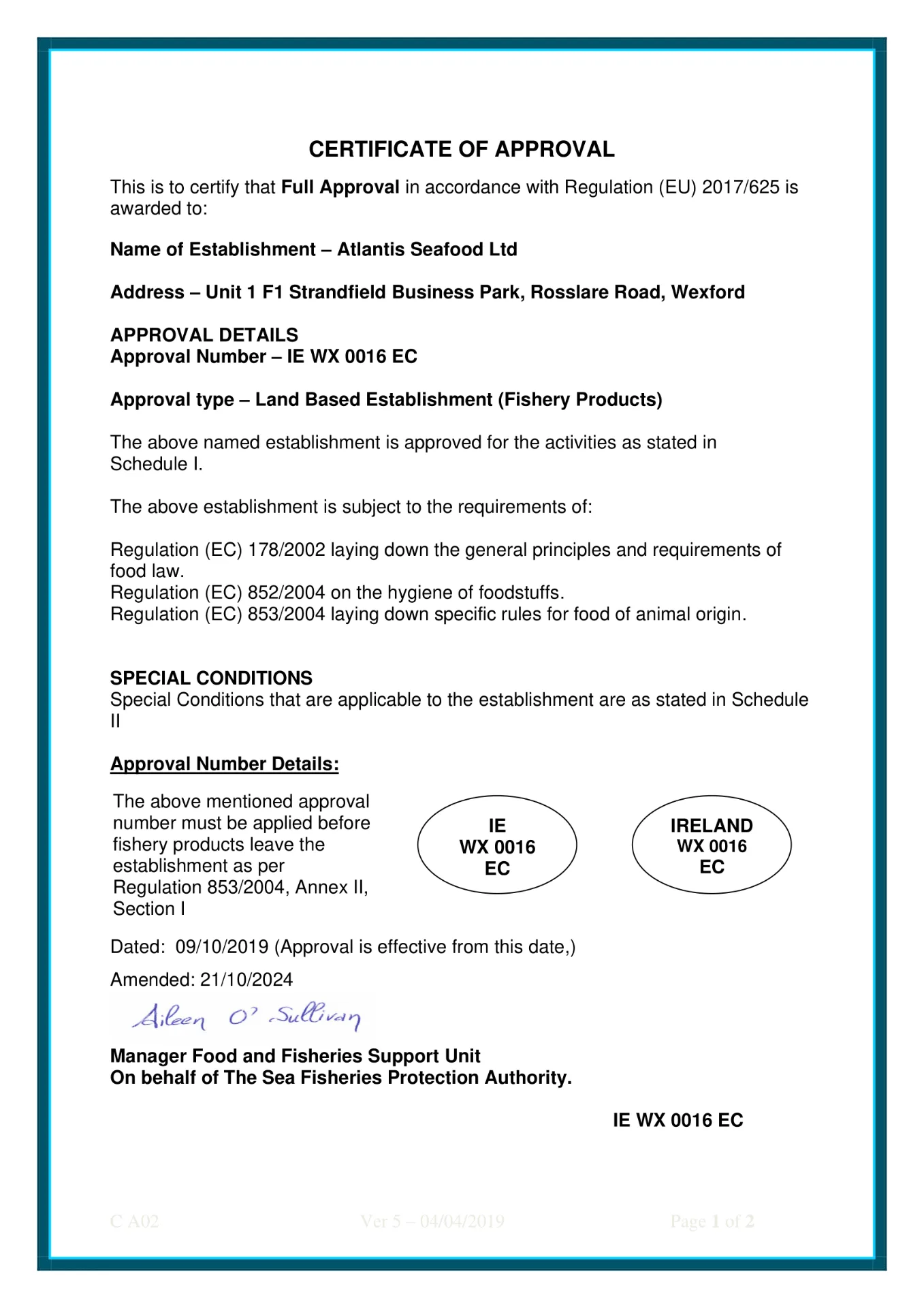 EU Certificate of Approval